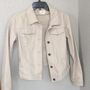 Tan jean jacket with adjustable waist